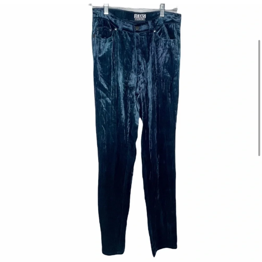 Iceberg Jeans Vintage Y2K Blue Velvet Velour Suit Blazer Pant Set 29 40 Italy - Picture 12 of 16